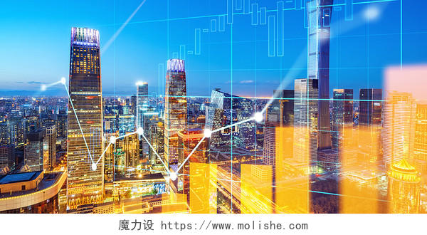 蓝色金色科技感金融房地产城市商务升值股市线条城市发展展板背景